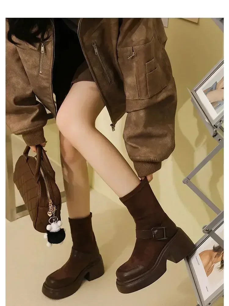 Brown Platform Sock Boots