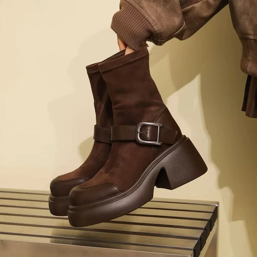 Brown Platform Sock Boots